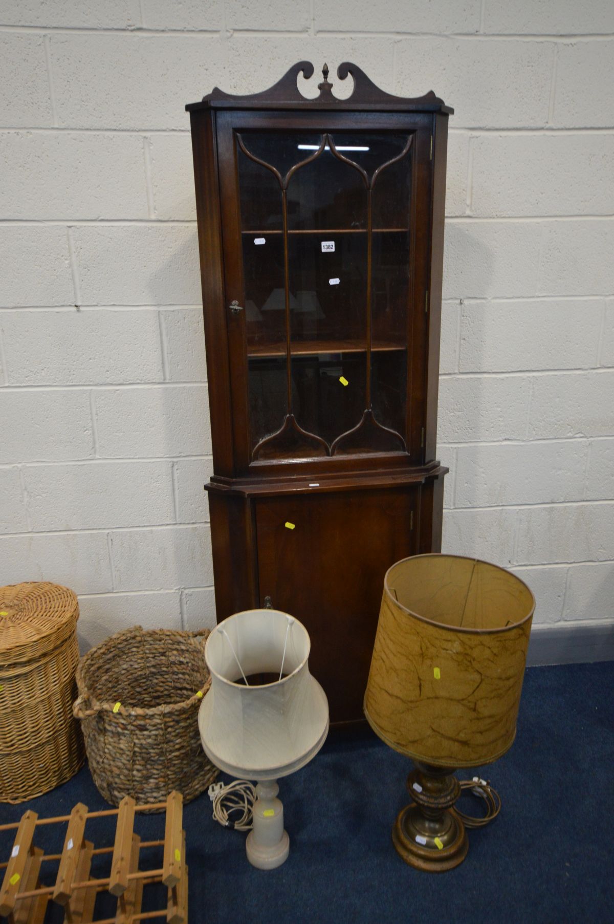 AN EDWARDIAN WALNUT PARLOUR CHAIR, a mahogany corner cupboard, gilt painted bentwood chair, two - Image 4 of 4