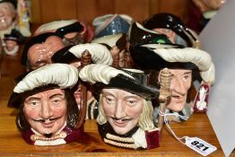 TEN SMALL ROYAL DOULTON CHARACTER JUGS FROM LITERATURE SERIES, Aramis D6454, Athos D6452, D'Artagnan