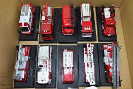 A COLLECTION OF DEL PRADO FIRE ENGINE MODELS, assorted scales, majority still attached to bases,