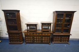 FOUR VARIOUS YOUNGER OAK DINING/LOUNGE FURNITURE, to include a glazed two door bookcase, width 103cm