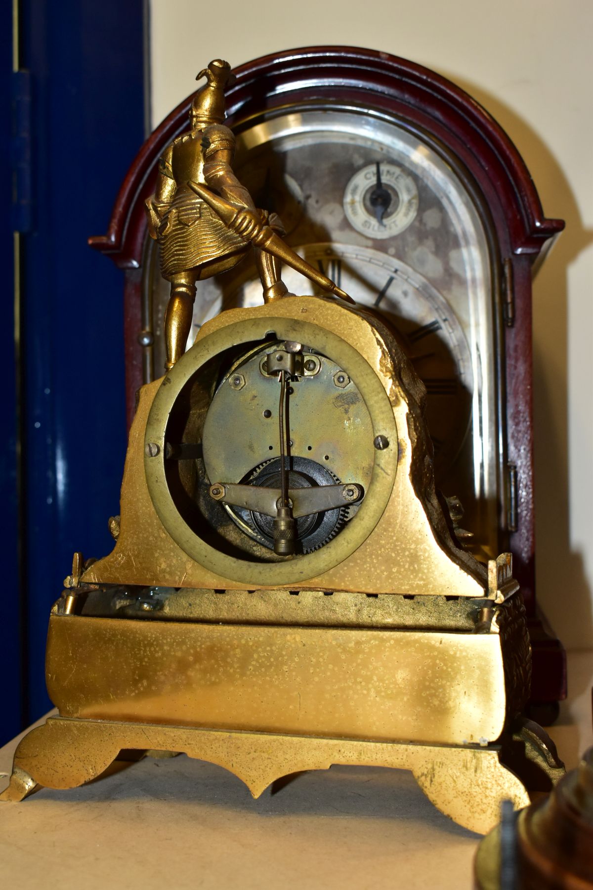A GUSTAV BECKER WESTMINSTER CHIMING MANTLE CLOCK, with Roman numerals to the chapter ring, height - Image 8 of 11