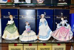 FOUR BOXED ROYAL DOULTON FIGURES, Rebecca HN2805, height 19cm (dusty), Summertime HN 3137, Daydreams