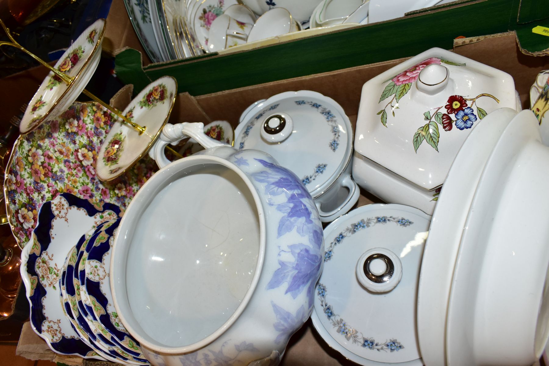 FOUR BOXES OF ASSORTED TEA AND DINNERWARES to include James Kent Ltd Old Foley Chintzware, - Image 9 of 11