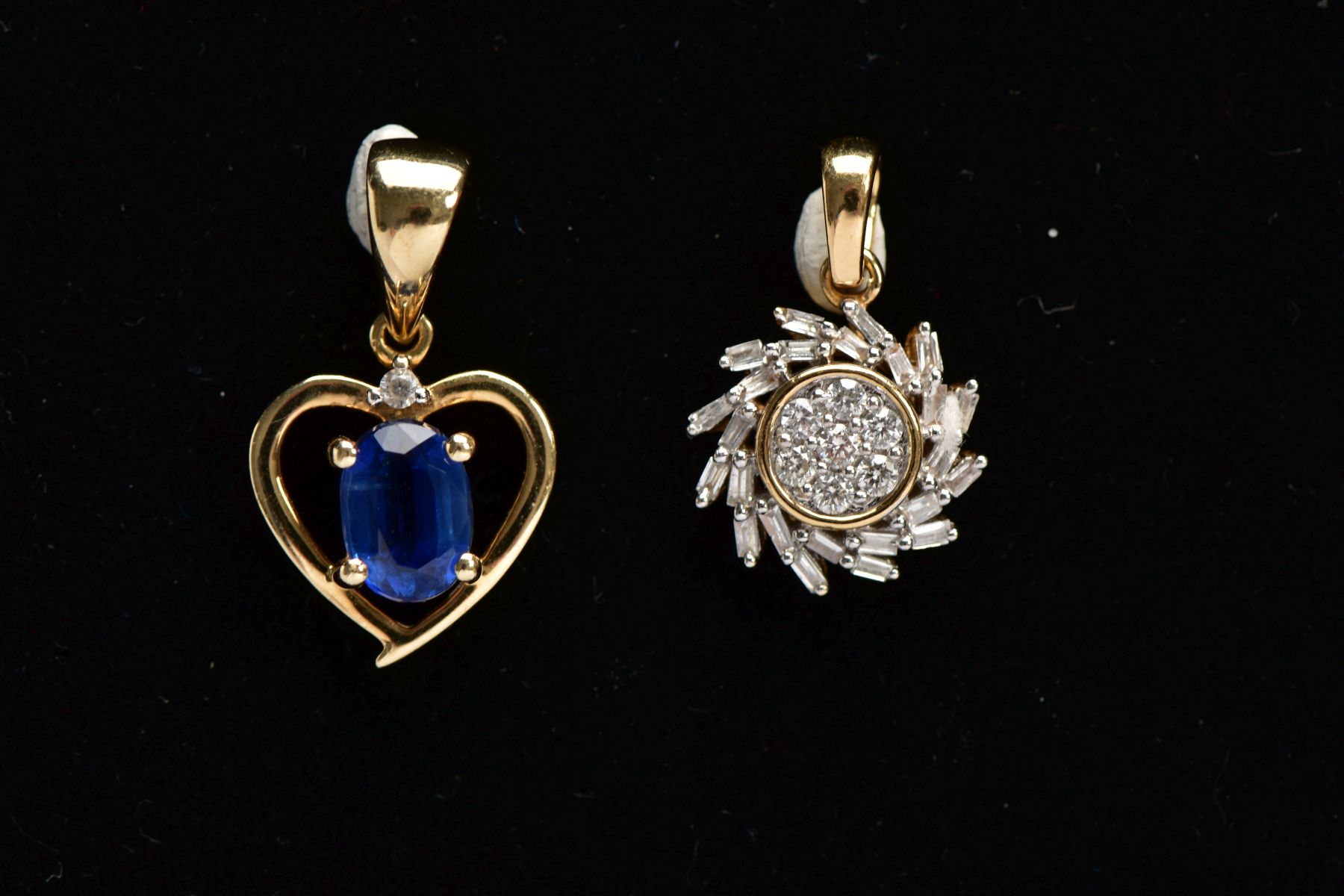 AN 18CT YELLOW GOLD, DIAMOND PENDANT AND A 9CT YELLOW GOLD GEM SET PENDANT, the first of a