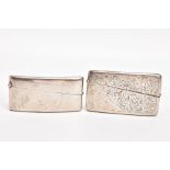 TWO SILVER CARD CASES, the first of a plain polished design, engraved initials 'A E R',