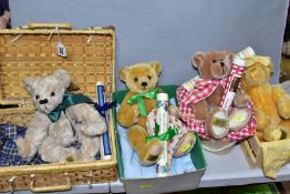 FOUR LIMITED EDITION MERRYTHOUGHT TEDDY BEARS IN BASKETS, comprising mohair 'Picnic Bear' No.127