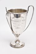 A SILVER TROPHY CUP, tapered plain polished cup, engraved 'Cookery & Food Exhibition, London 1909,