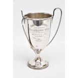 A SILVER TROPHY CUP, tapered plain polished cup, engraved 'Cookery & Food Exhibition, London 1909,