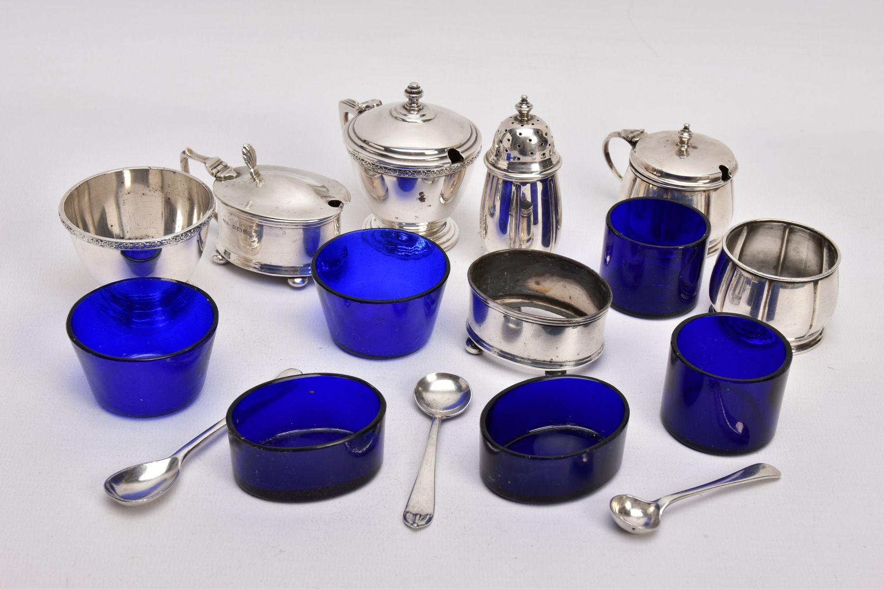 A SELECTION OF SILVER SALTS AND MUSTARDS, to include three two-piece salt and mustard sets, the - Image 5 of 8