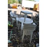 WHITE UPVC GARDEN FURNITURE comprising of a table 90cm diameter, two sets of four arm chairs and a