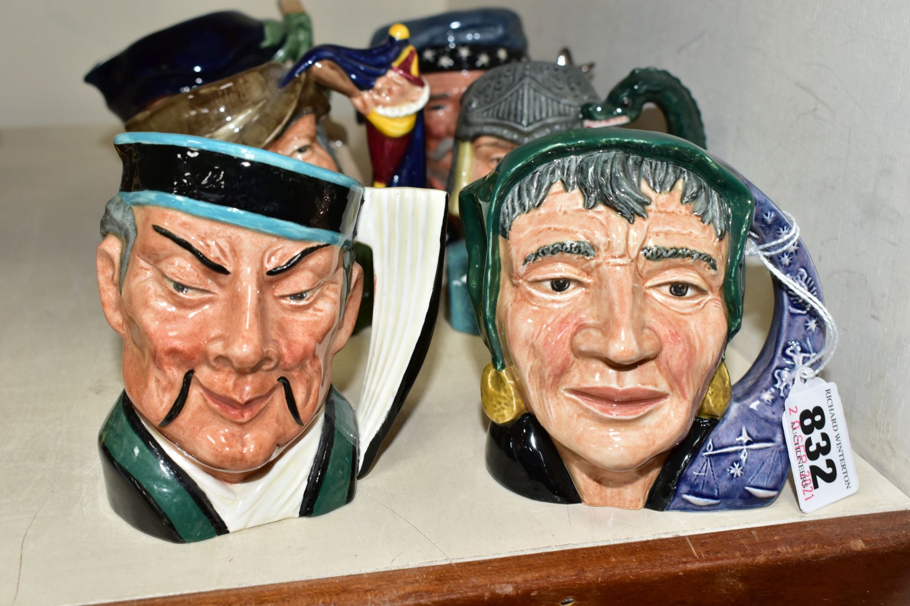 SIX SMALL ROYAL DOULTON CHARACTER JUGS, The Fortune Teller D6503 style one, Mikado D6507, Punch & - Image 2 of 5