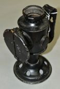 AN INCOMPLETE BLADON SIGNALLING/TRENCH LAMP, painted black, marked 1942, height 19cm