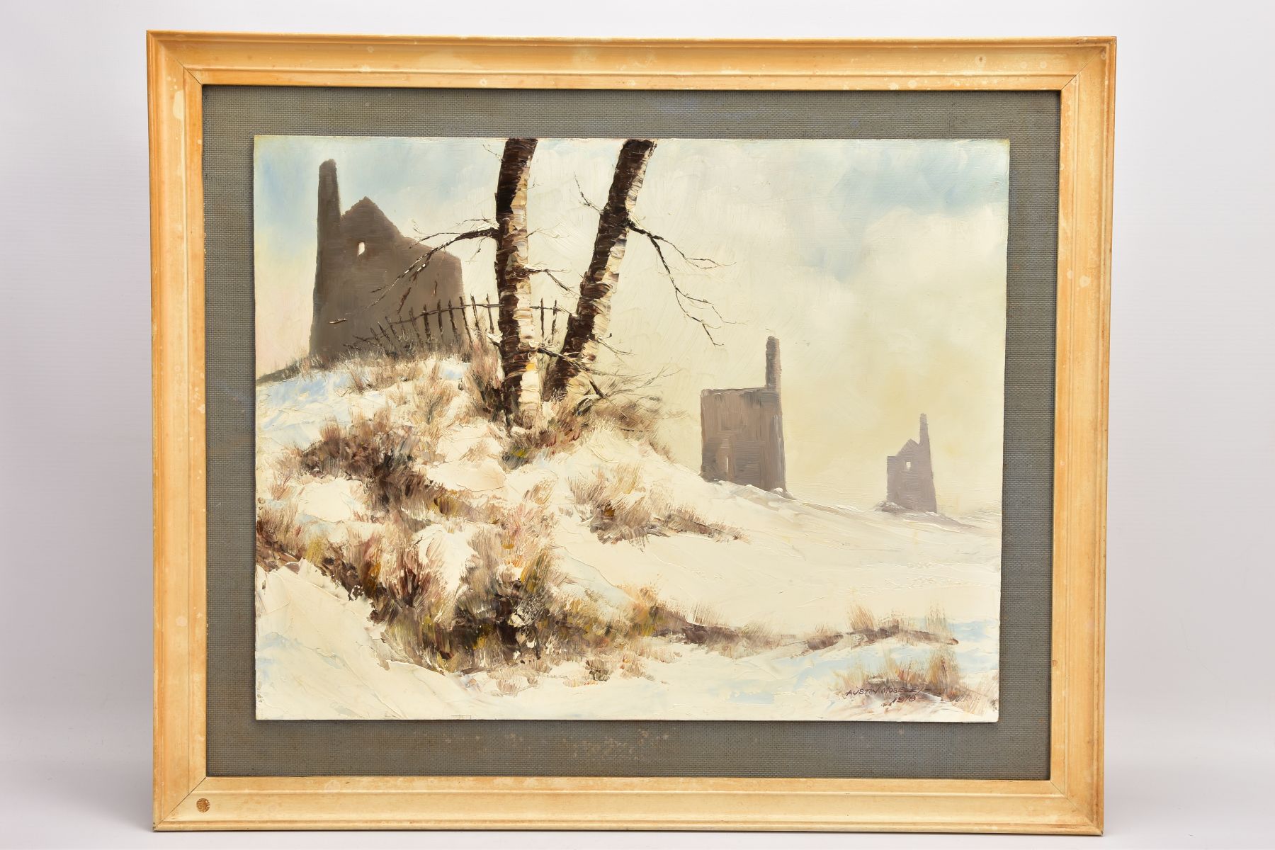 AUSTIN MOSELEY (BRITISH 1930-2013) 'Winter Landscape', a snowy landscape with Cornish tin mines
