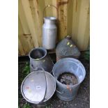 QUANTITY OF METAL CONTAINERS to include a stainless steel milk churn, stainless steel bucket, etc (