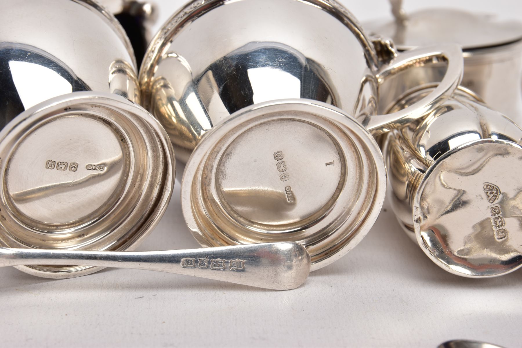 A SELECTION OF SILVER SALTS AND MUSTARDS, to include three two-piece salt and mustard sets, the - Image 8 of 8