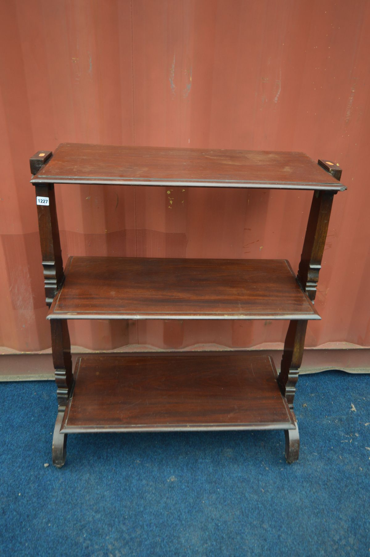 A VICTORIAN MAHOGANY THREE TIER BUFFET, width 82cm x depth 38cm x height 102cm (the item in this lot - Image 2 of 2