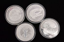 FOUR 1OZ FINE SILVER COINS, Australian 1-dollar coins to include a koala 1 dollar coin dated 2015,