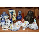 A GROUP OF ORNAMENTS, VASES, COFFEEWARES, ETC, to include five Shelley coffee cups and six