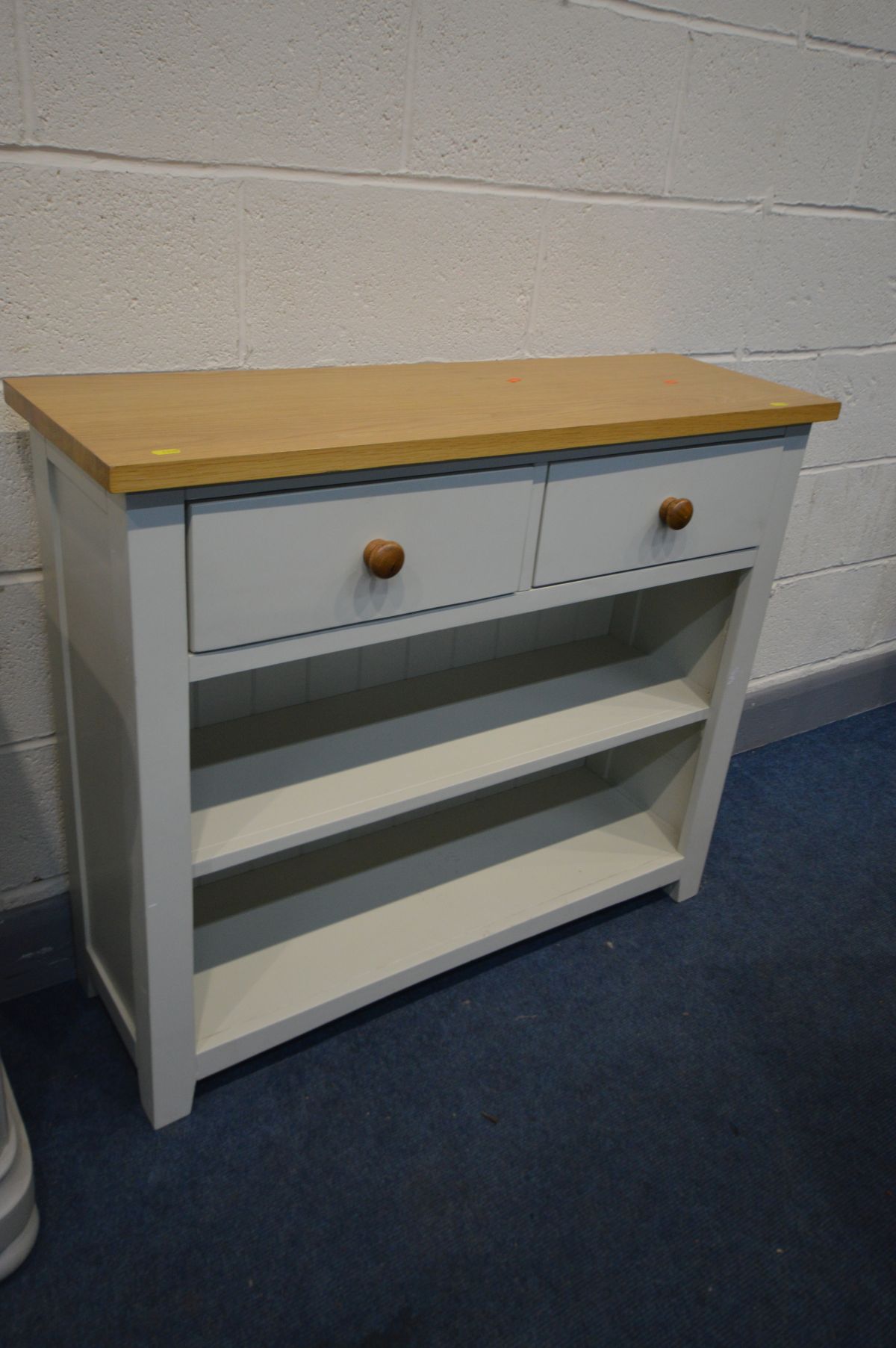 A PARTIALLY PAINTED AND OAK DRESSING TABLE, with three drawers, width 120cm x depth 43cm x height - Image 2 of 3