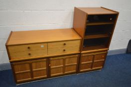 A NATHAN SIDEBOARD with four drawers, width 103cm x depth 45cm x height 77cm and a matching hi-fi