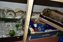 SEVEN BOXES OF CERAMICS AND GLASS WARES, to include cut glass and crystal, small metal 'bargeware'