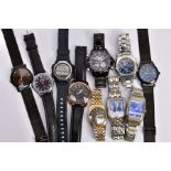 TEN GENTLEMENS FASHION WRISTWATCHES, to include a Casio digital wristwatch, fitted with a blue