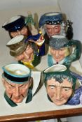 SIX SMALL ROYAL DOULTON CHARACTER JUGS, The Fortune Teller D6503 style one, Mikado D6507, Punch &