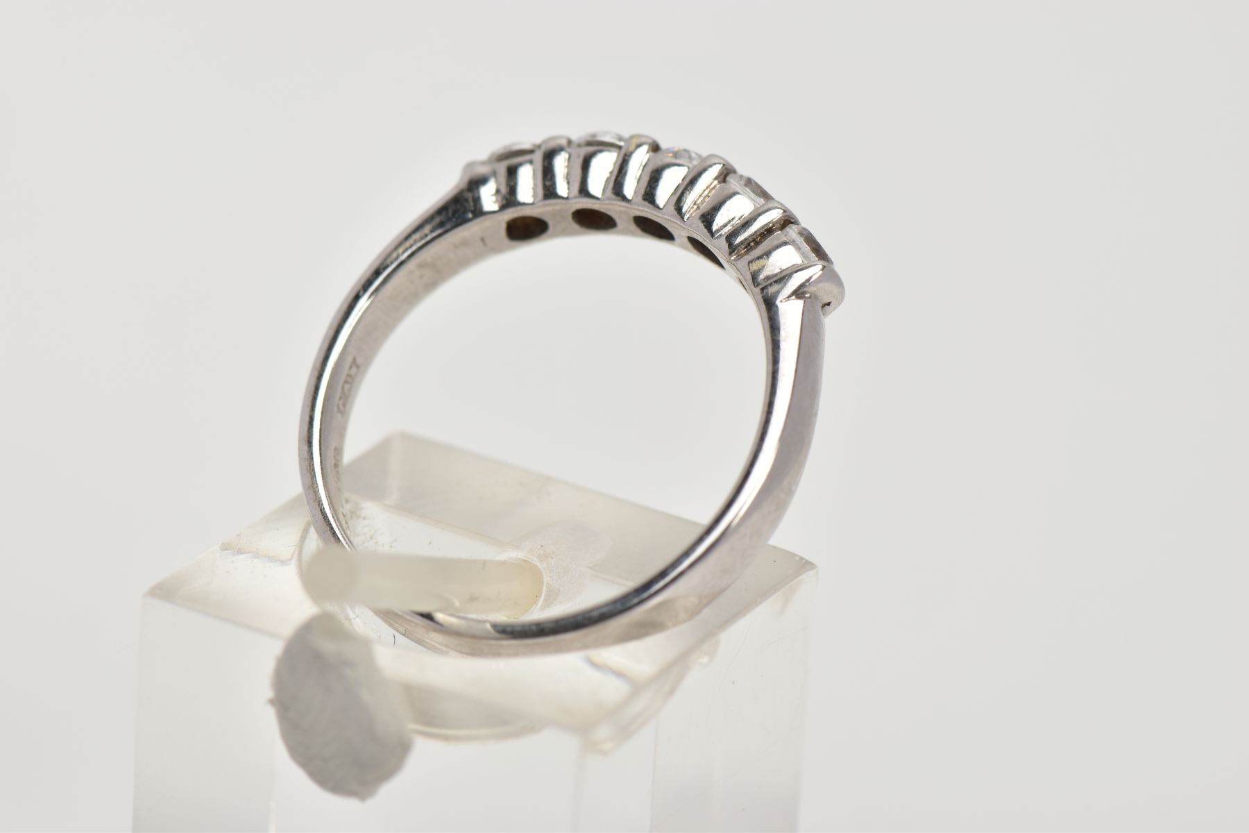 A 9CT WHITE GOLD HALF ETERNITY RING, designed with a row of five circular cut colourless cubic - Image 3 of 4