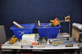 TWO TRAYS CONTAINING TOOLS including a DeWalt Heat Gun (PAT pass and working), an Air vent Hand