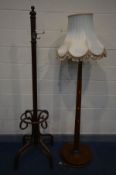 A THONET BENTWOOD BEECH COAT STAND (later top) and an oak standard lamp with a large circular