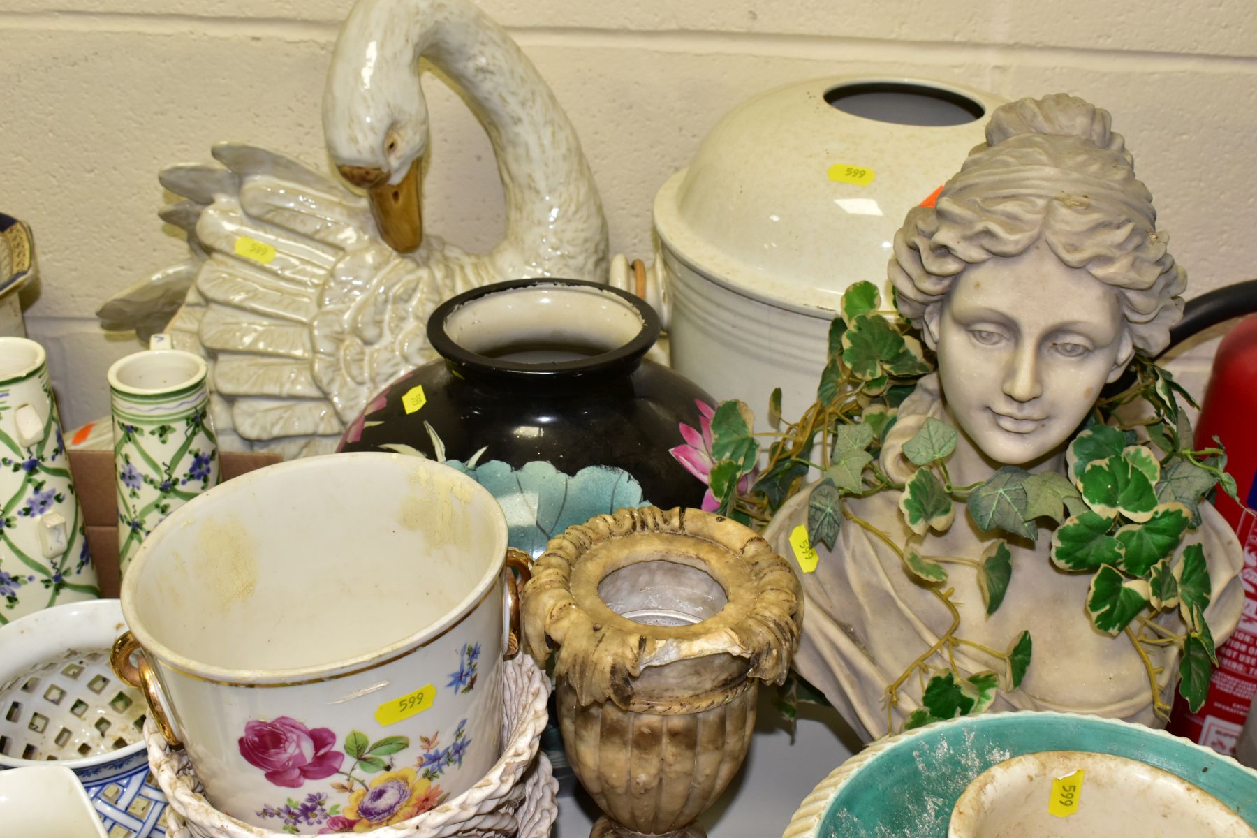 TWO BOXES AND LOOSE 19TH AND 20TH CENTURY ART POTTERY, etc to include various jardinieres and - Image 4 of 12
