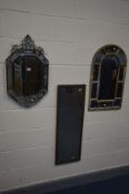 AN ETCHED GLASS VENETIAN STYLE WALL MIRROR, 40cm x 70cm, and two other wall mirrors (3) (the item in