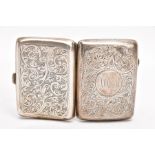 A SILVER CIGARETTE CASE, engraved foliate design to the front and back, engraved monogram, push