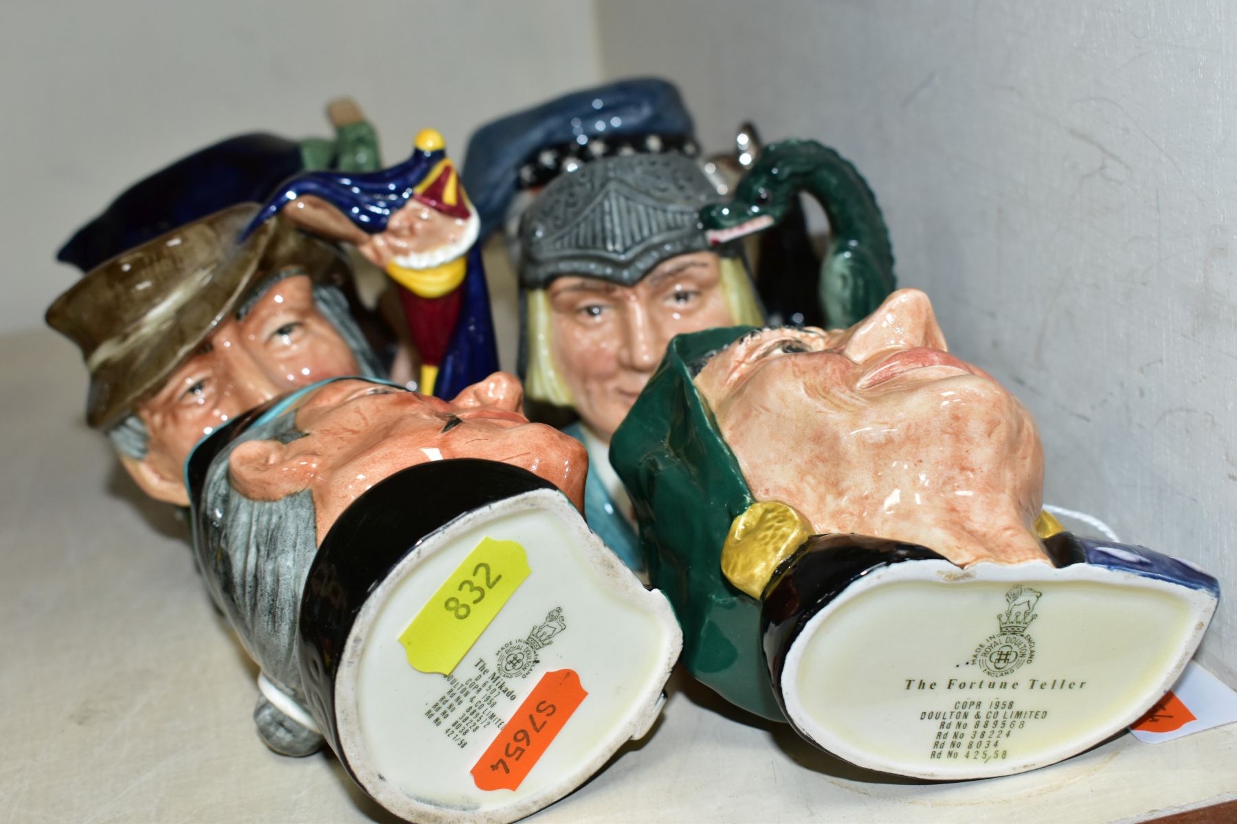 SIX SMALL ROYAL DOULTON CHARACTER JUGS, The Fortune Teller D6503 style one, Mikado D6507, Punch & - Image 5 of 5