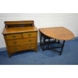 AN EARLY TO MID 20TH CENTURY SOLID OAK CHEST OF TWO SHORT OVER TWO LONG, with a raised shelf and