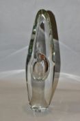 A TIMO SARPANEVA GLASS ORCHID VASE, clear glass with inclusion opening half way down the solid