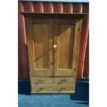 A VICTORIAN PINE HOUSEKEEPERS CUPBOARD, the double panelled cupboard doors enclosing a single shelf,