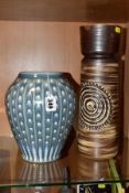 A MID 20TH CENTURY PILKINGTONS ROYAL LANCASTRIAN BALUSTER VASE AND A STUDIO POTTERY CYLINDRICAL