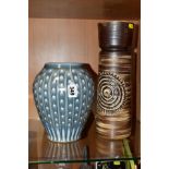 A MID 20TH CENTURY PILKINGTONS ROYAL LANCASTRIAN BALUSTER VASE AND A STUDIO POTTERY CYLINDRICAL