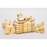 FIVE PIECES OF LATE 19TH CENTURY INDIAN IVORY, comprising Ganesh height 12cm, Ganesha height 8.