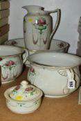 A ROYAL DOULTON BATHROOM SET, comprising six pieces, RD No. 573, 641, transfer printed decoration,