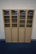 A PAIR OF MODERN IKEA TWO DOOR BOOKCASES, 80cm x depth 30cm x height 202cm