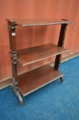 A VICTORIAN MAHOGANY THREE TIER BUFFET, width 82cm x depth 38cm x height 102cm (the item in this lot