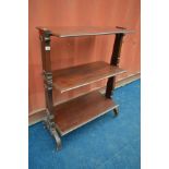 A VICTORIAN MAHOGANY THREE TIER BUFFET, width 82cm x depth 38cm x height 102cm (the item in this lot