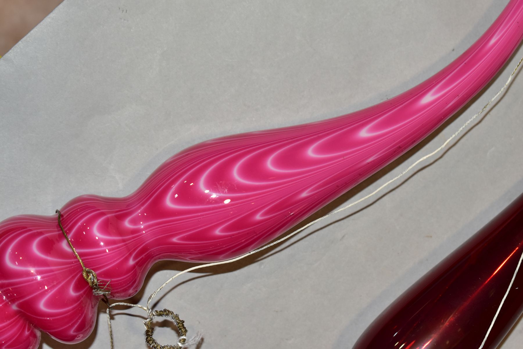 TWO 19TH CENTURY COLOURED GLASS OVERSIZED PIPES, one in ruby glass, the other in opaque pink with - Image 3 of 15