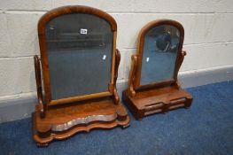 TWO VICTORIAN MAHOGANY SWINGING DRESSING TABLE MIRRORS (condition - missing beading to right side of