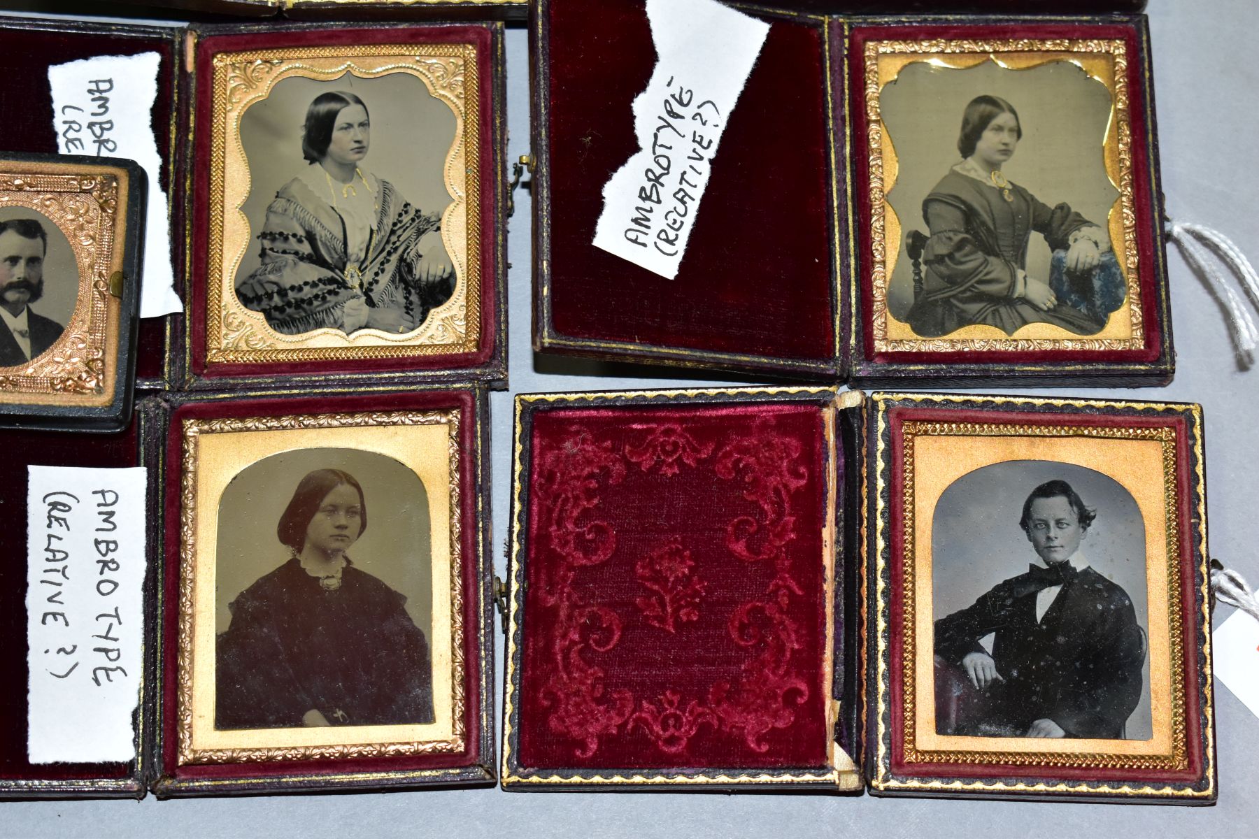 A COLLECTION OF VICTORIAN AMBROTYPES, all in hinged cases with velvet lining and gilt frames, one - Image 3 of 6
