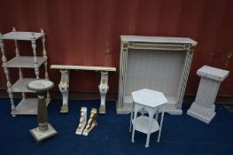 A SELECTION OF FRENCH FURNITURE, all painted cream and gilt, to include an open bookcase, four