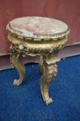 A LOUIS XV STYLE GILTWOOD OCCASIONAL TABLE with a marble insert (condition-loose parts and other