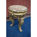 A LOUIS XV STYLE GILTWOOD OCCASIONAL TABLE with a marble insert (condition-loose parts and other
